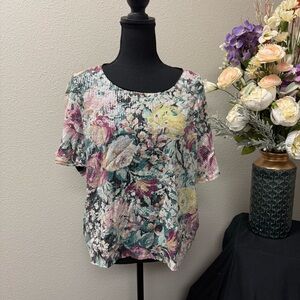 Lauren Conrad XXL Floral Blouse Textured Short Sleeve Top Spring Summer
